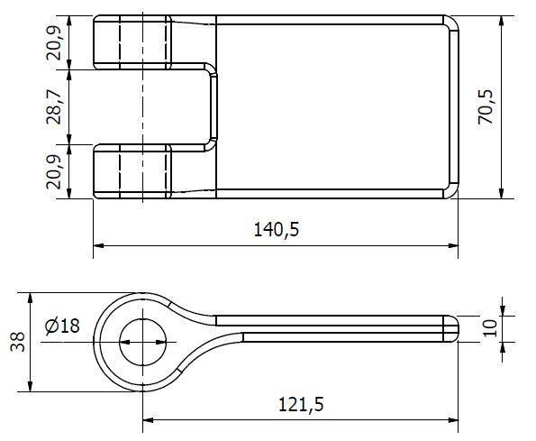 Scharnierplaat M20 staal CT (technische tekening met afmetingen)