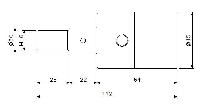 Sveisehylse 64mm stål/triclad for blind dørvrider (teknisk tegning med dimensjoner)