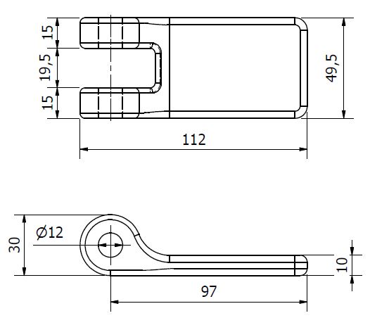 Plaque de charnière M12 acier FT (dessin technique avec dimensions)
