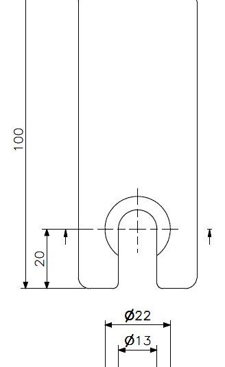 Knevelplaat M10/M12 staal (technische tekening met afmetingen)