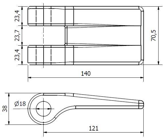 Scharnierplaat M16 alum CT (technische tekening met afmetingen)