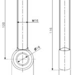 Eye bolt M16x100 brass (technical drawing with dimensions)