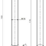 Eye bolt M16x160 brass (technical drawing with dimensions)