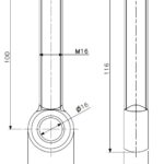 Øyebolt M16x100 rustfritt stål (teknisk tegning med dimensjoner)