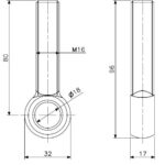 Øyebolt M16x80 rustfritt stål (18) (teknisk tegning med dimensjoner)
