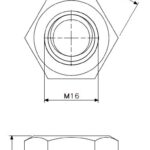 Mutter M16 rustfritt stål (teknisk tegning med dimensjoner)