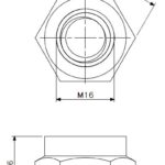 Låsemutter M16 rustfritt stål (teknisk tegning med dimensjoner)