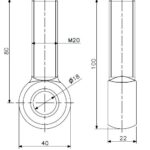 Øyebolt M20x80 rustfritt stål (teknisk tegning med dimensjoner)