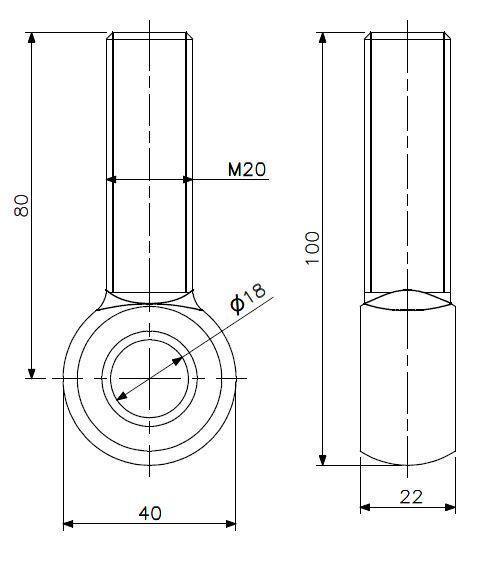 Eye bolt M20x80 stainless steel (technical drawing with dimensions)