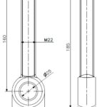 Eye bolt M22x160 brass (technical drawing with dimensions)