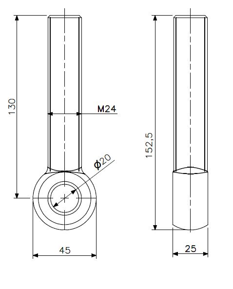 Øyebolt M24x130 messing (teknisk tegning med dimensjoner)