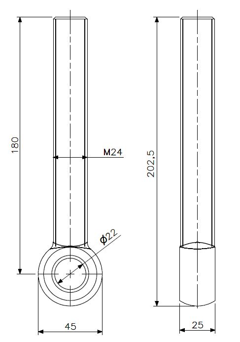 Øyebolt M24x180 rustfritt stål (teknisk tegning med dimensjoner)