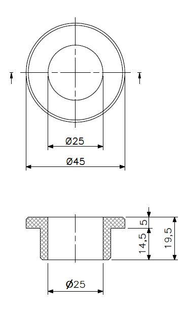 Bearing bush nylon (technical drawing with dimensions)