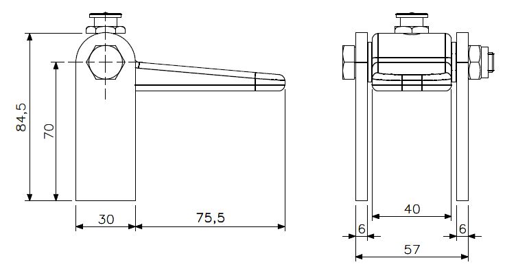 Charnière trappe légère M10 acier droite/ronde (dessin technique avec dimensions)