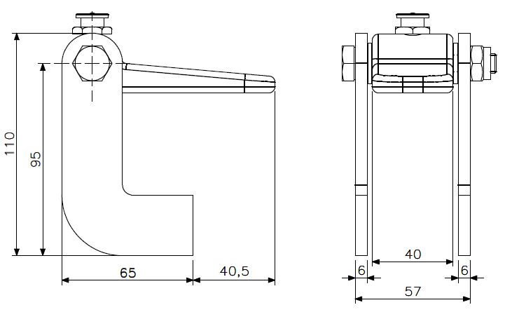 Charnière trappe légère M10 acier courbée/ronde (dessin technique avec dimensions)