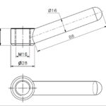 Tail nut M16 brass (technical drawing with dimensions)
