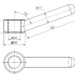 Tail nut M20 brass (technical drawing with dimensions)