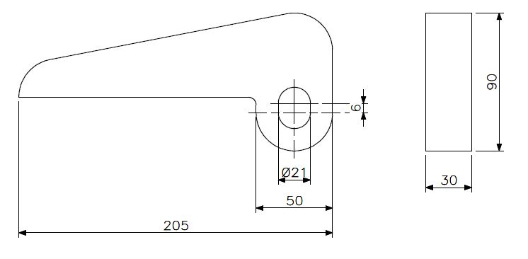 Scharnierplaat slob staal ZL (technische tekening met afmetingen)