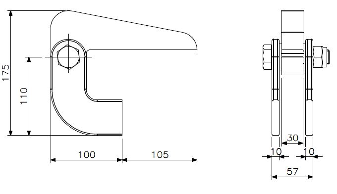Zwaar luikscharnier slob AL/ST (technische tekening met afmetingen)