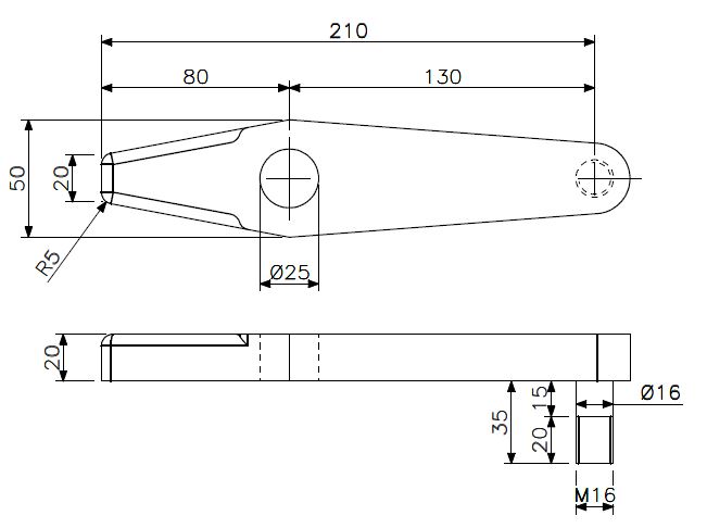Arm plate CS galvanized (technical drawing with dimensions)