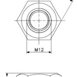 Mutter M12 rustfritt stål (teknisk tegning med dimensjoner)
