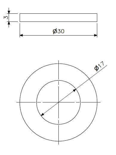 Rondelle M16 inox (dessin technique avec dimensions)