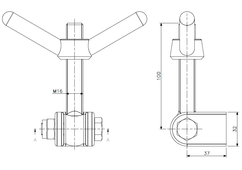 Loquet de trappe M16x100 (SBWS) (dessin technique avec dimensions)