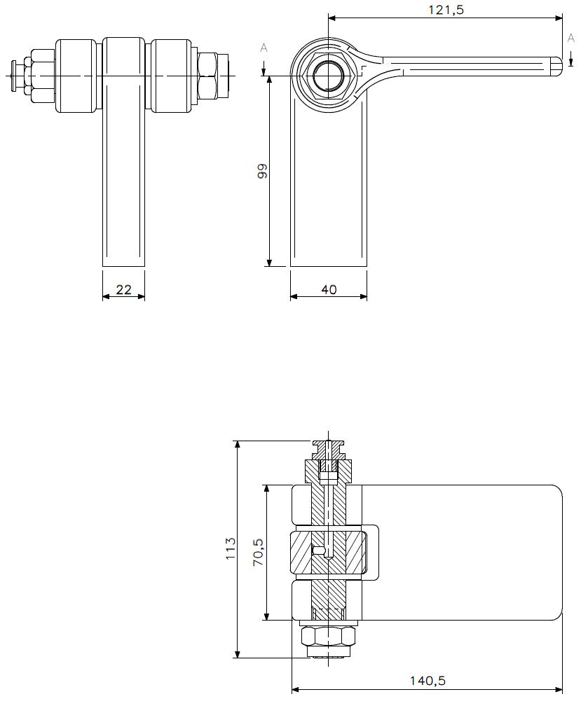 Slotted hinge M20 steel CT (technical drawing with dimensions)