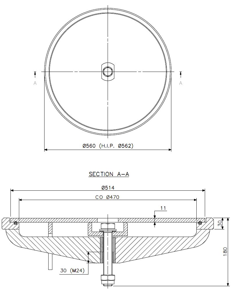 Manhole central closed flush Ø470/560 GA (technical drawing with dimensions)