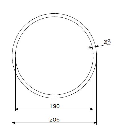 Gummipakning Ø 198x8 (HG270) (teknisk tegning med dimensjoner)