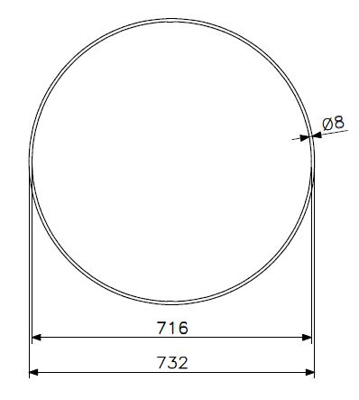 Gummipakning Ø 724x8 (E&F oval) (teknisk tegning med dimensjoner)
