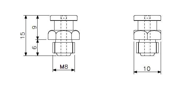 Smørenippel M8 messing med lite hode (teknisk tegning med dimensjoner)