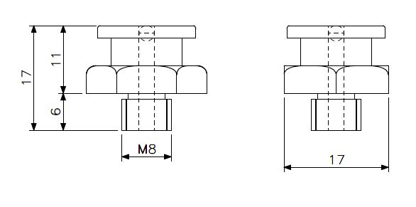 Smørenippel M8 messing med stort hode (teknisk tegning med dimensjoner)