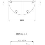 Handhole Q-6 aluminium Ø250/160 (technical drawing with dimensions)