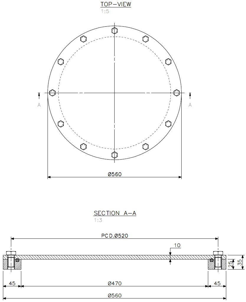 Manhole C-12 stainless steel 316L Ø560/470 (technical drawing with dimensions)